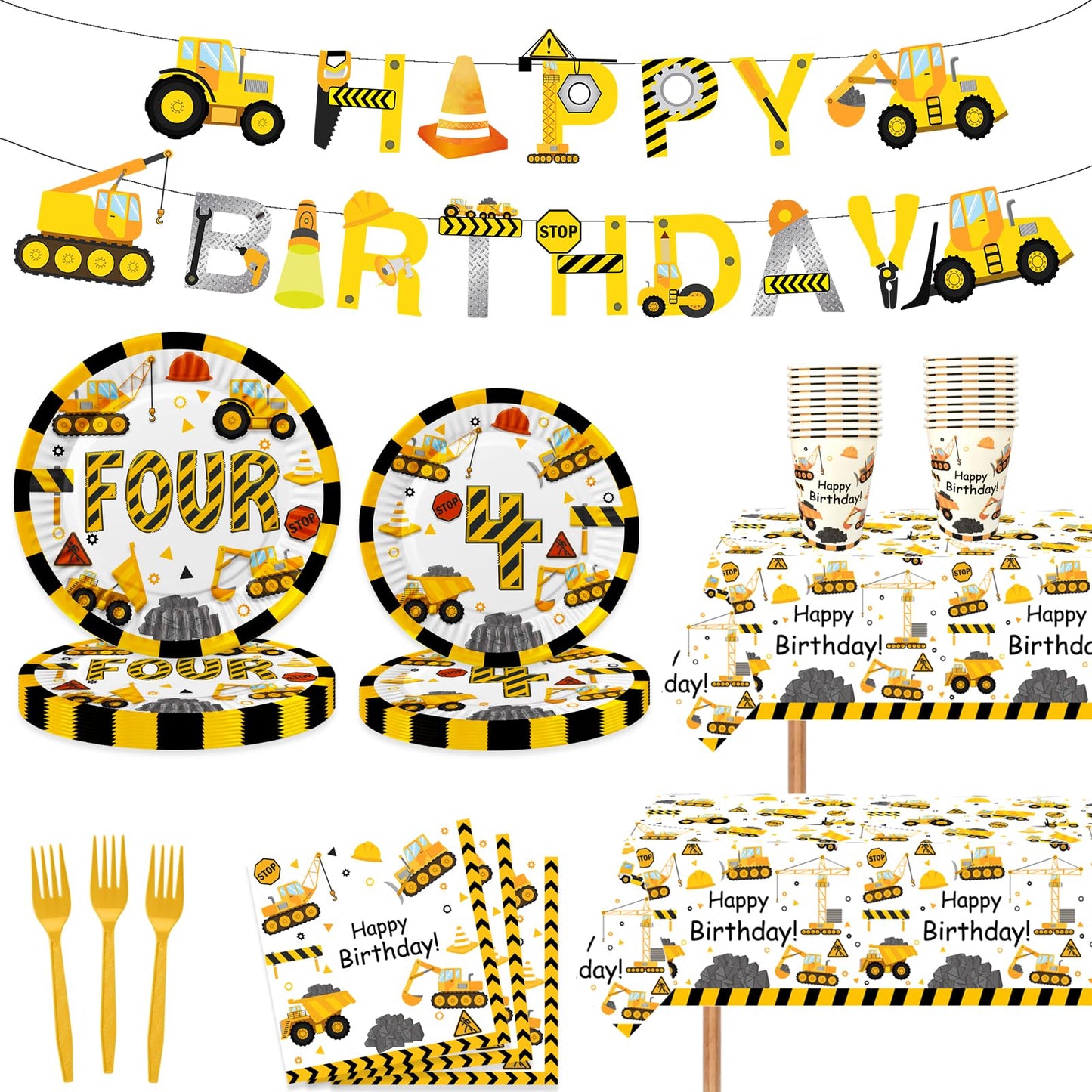 Construction 4th Birthday Party Tableware Set