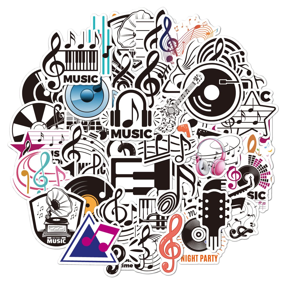 50Pcs Love Music Stickers Trendy Musical Symbol Stickers Decals for Guitar Laptop Water Bottle Phone Scrapbook Cute Waterproof Vinyl Stickers Pack