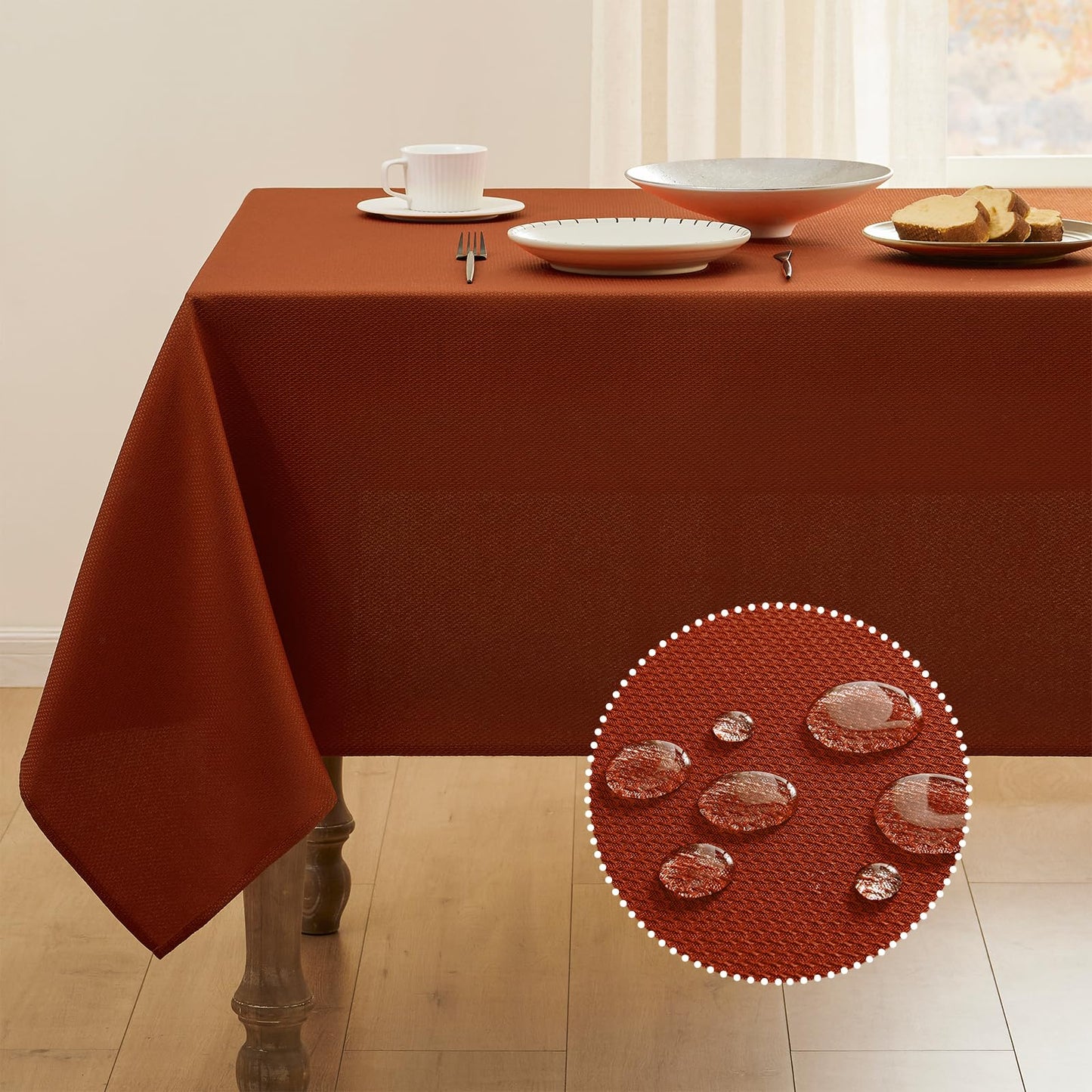 Veblandy Textured Tablecloth Rectangle Waterproof Table Cloth Washable Table Cover Wrinkle Free Fabric Tabletop Decoration for Kitchen Dining Wedding Parties 60 x 84 Inch Rust