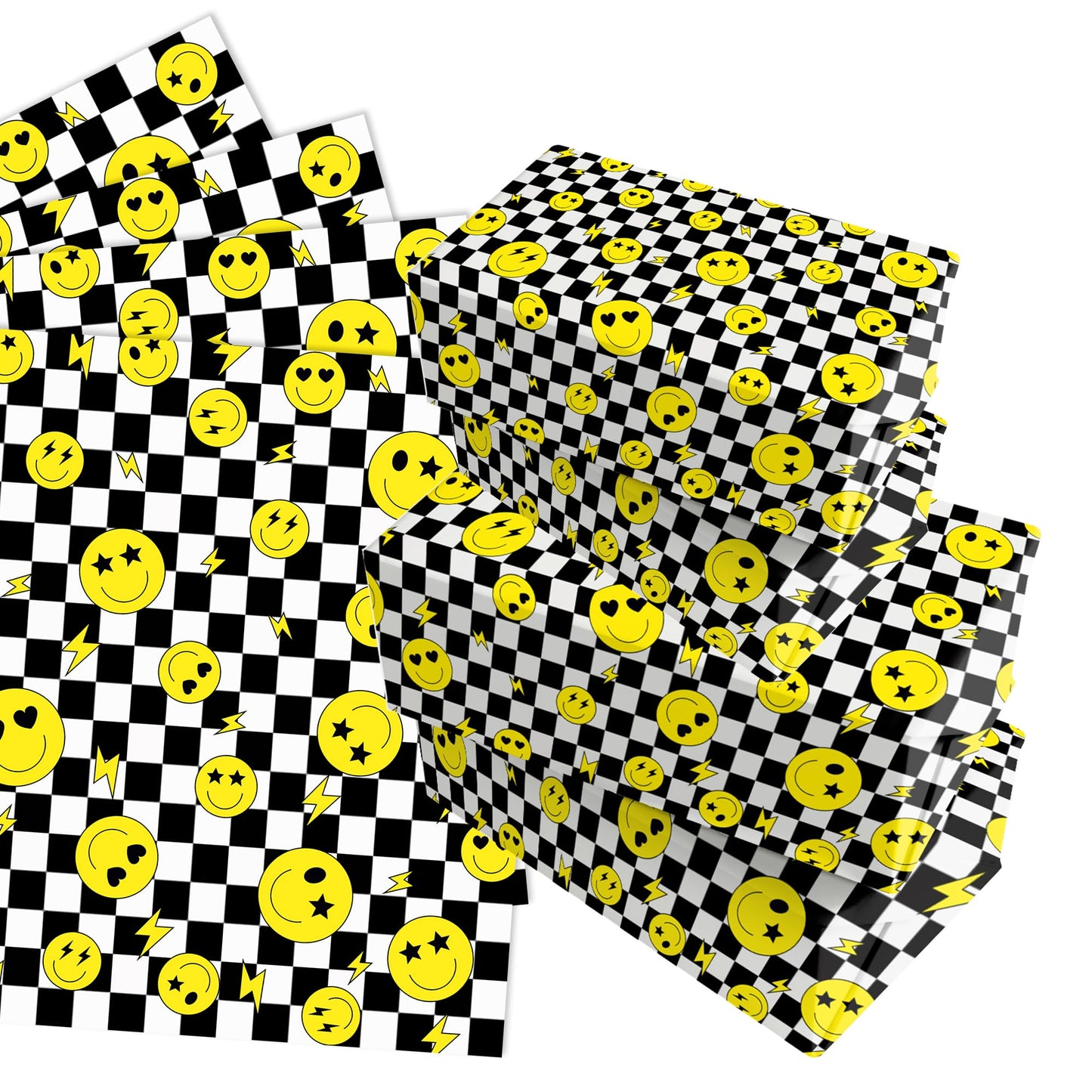 Smiley Face Plaid Yellow Wrapping Paper Sheets – 12 Pack