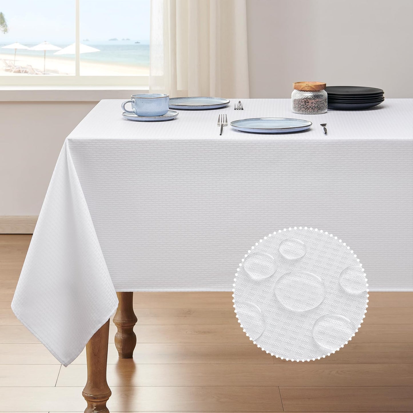 Veblandy Rectangle Tablecloth Weaved Textured Water Resistant Spill Proof Table Cloth Decorative Fabric Wrinkle Free Table Cover for Events and Dinner 60 x 84 Inch White