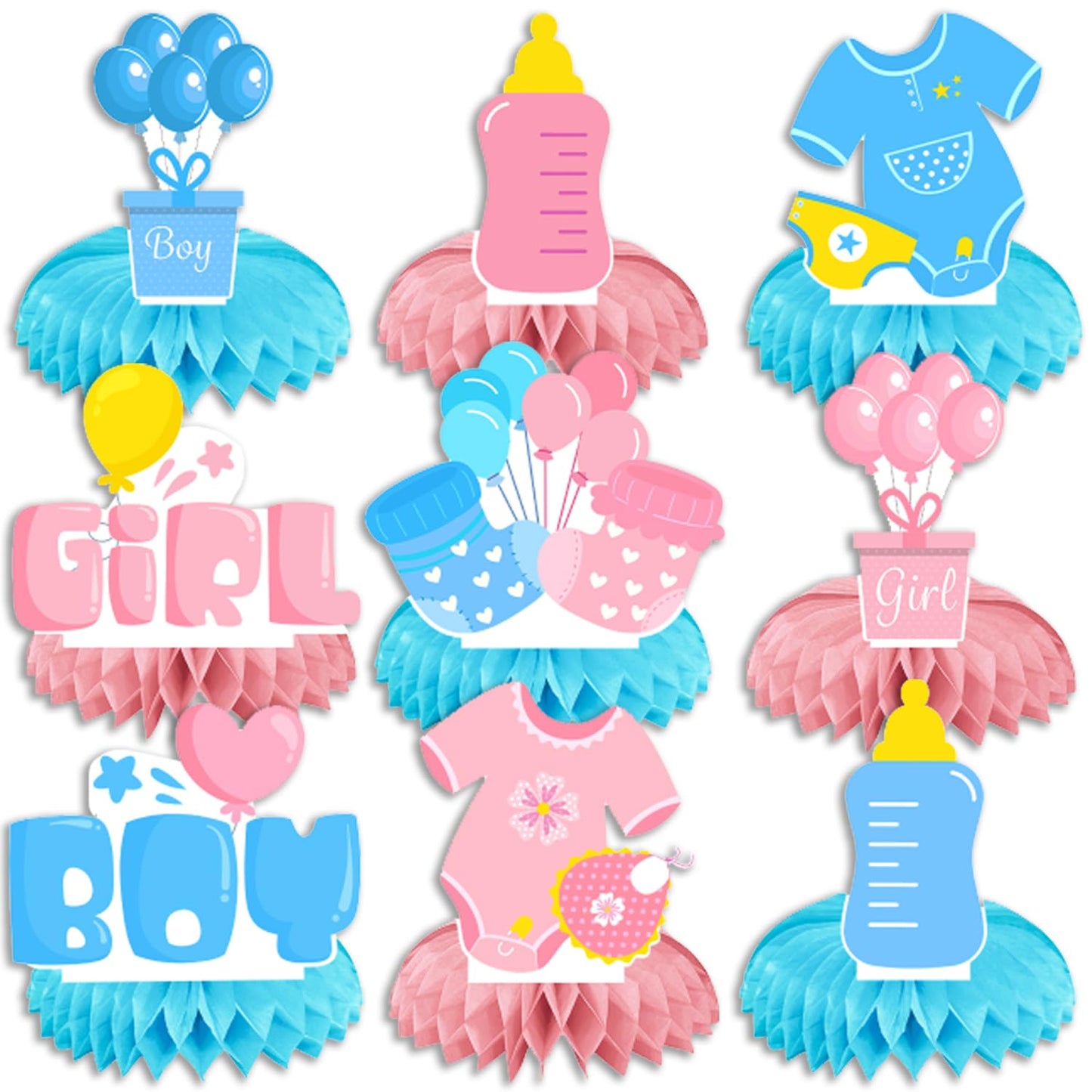 Gender Reveal Honeycomb Centrepieces – 9 Piece
