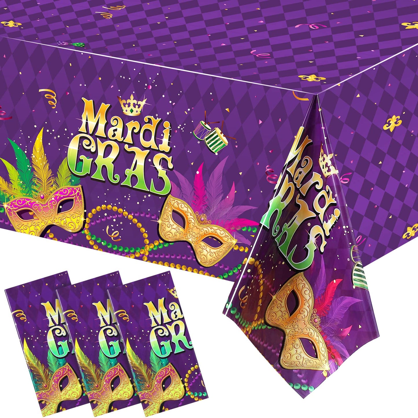 Mardi Gras Carnival Plastic Tablecloth - 3 ct