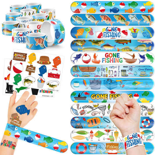Gone Fishing Slap Bracelets & Temporary Tattoos Party Favours – 48 Pack