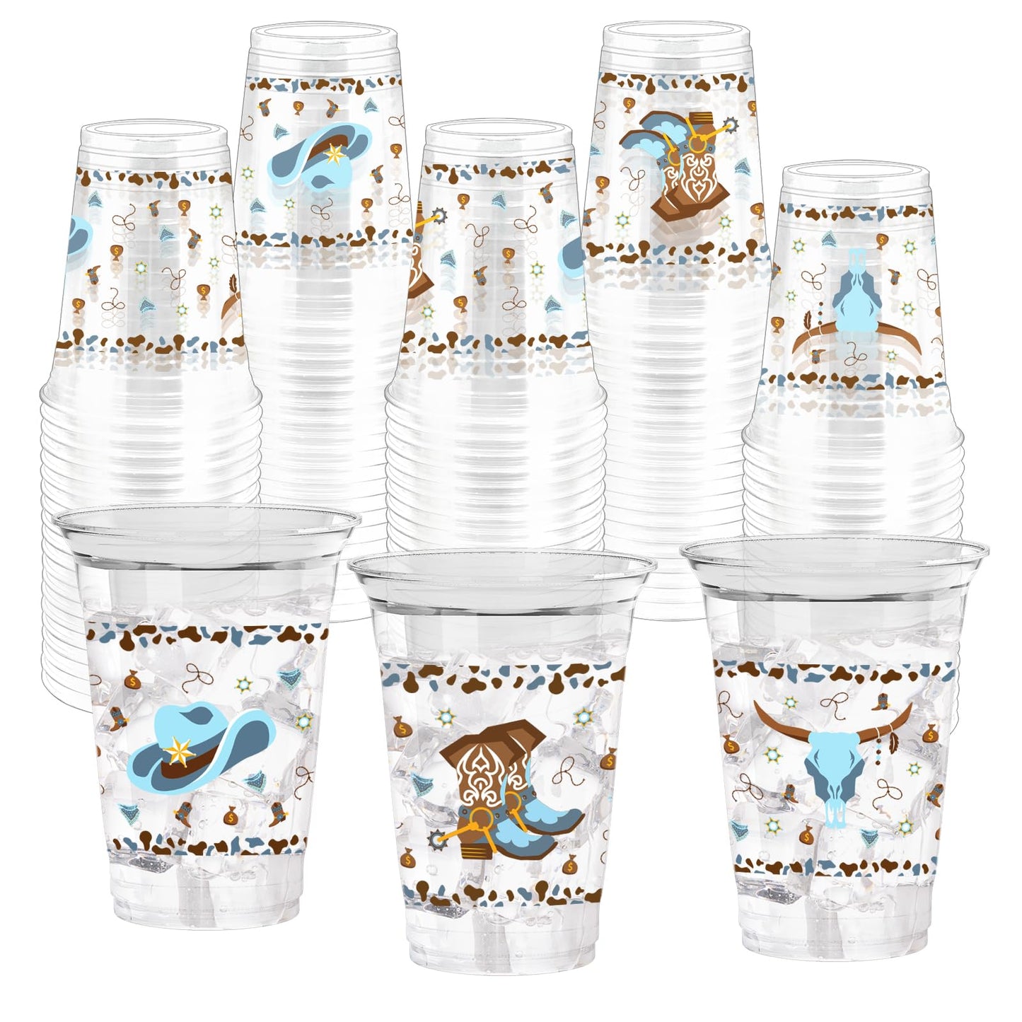 Cowboy Western Rustic Clear Plastic Party Cups 12oz - 100 ct