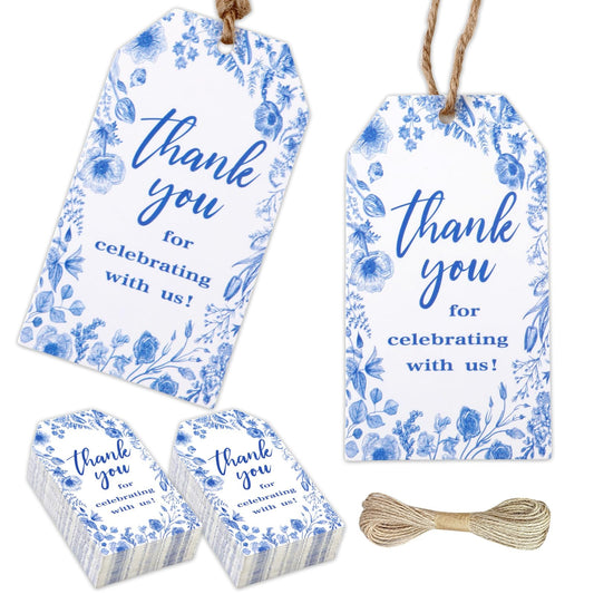 Dusty Blue Thank You for Celebrating Favour Tags – 50 Pack