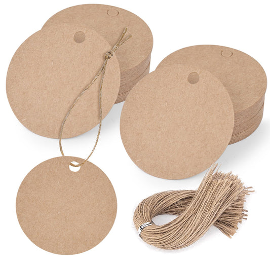 Round Brown Gift Tags with String – 200 Pack