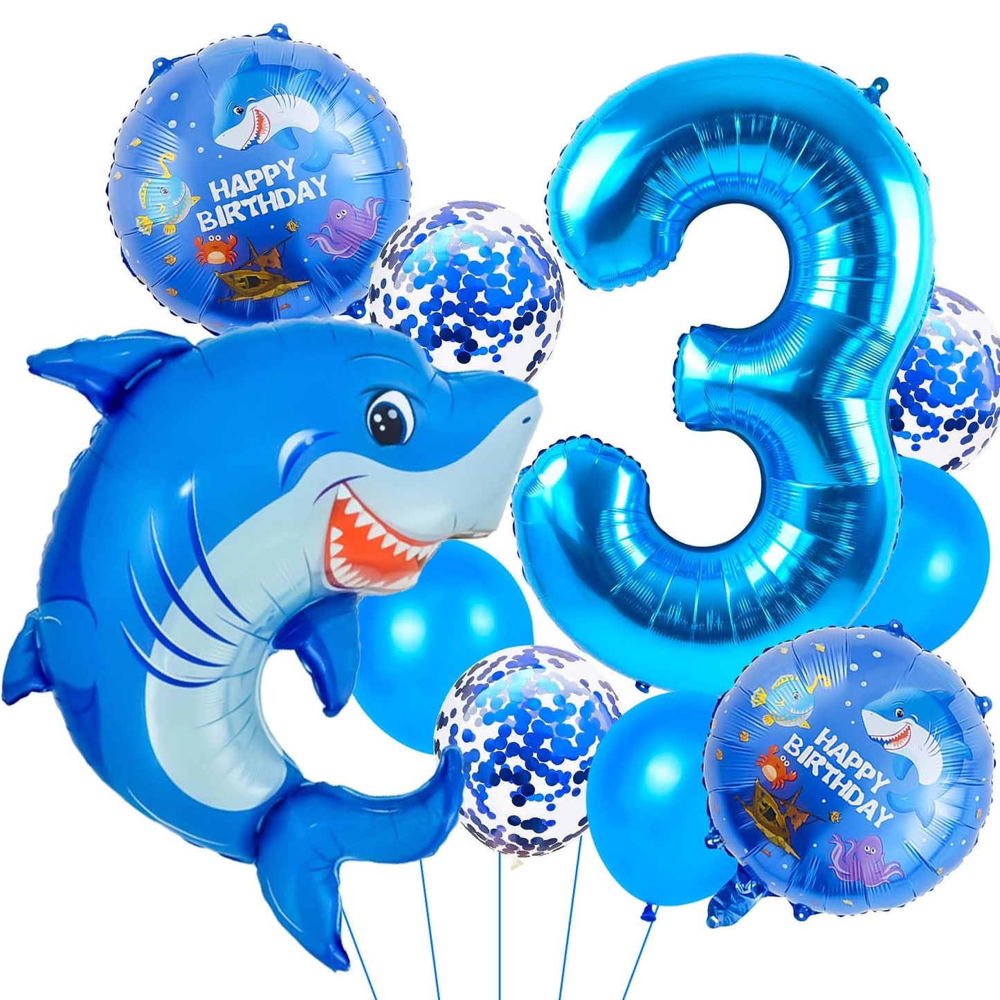 Blue Shark 3rd Birthday Foil Balloon Set