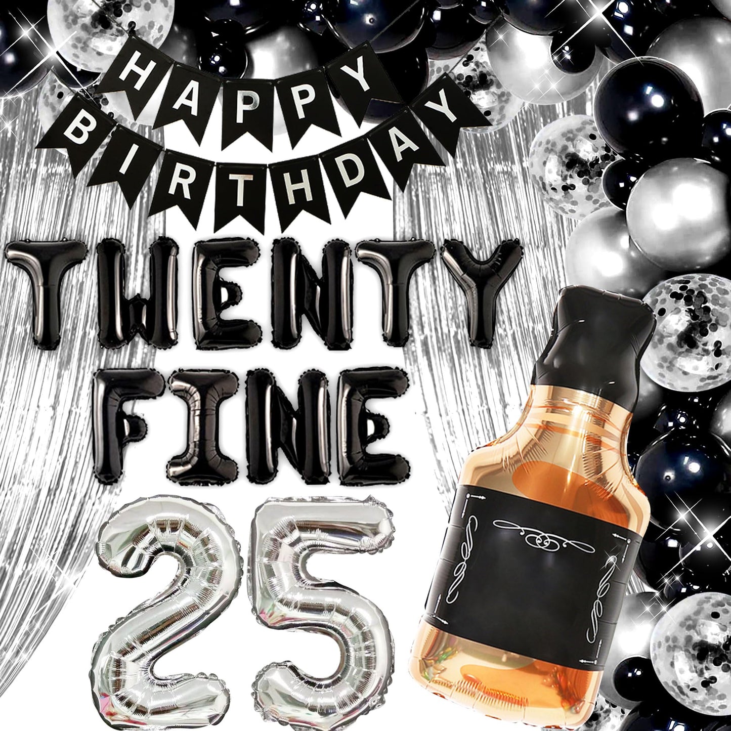 LaVenty Black Twenty Five Birthday Decoration 25 Birthday Balloon 25th Birthday Decorations For Women Funny Happy Birthday Decoration 25 Number Balloons