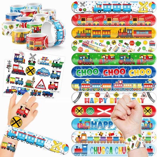 Train Slap Bracelets & Temporary Tattoos Party Favours – 48 Pack