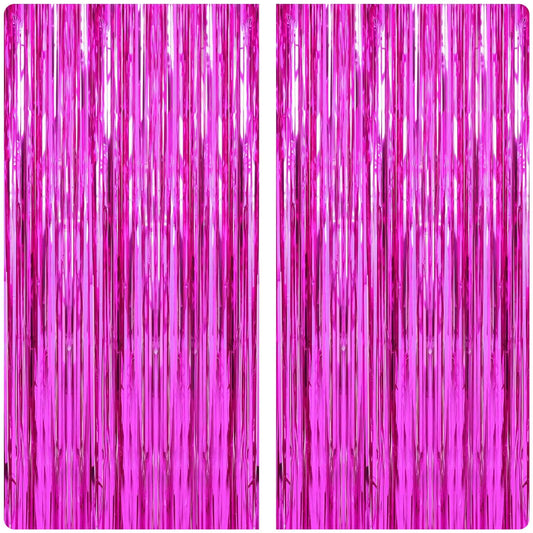 Hot Pink Foil Fringe Backdrop Curtains - 2 ct