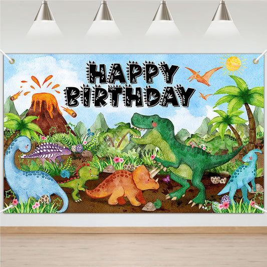 Dinosaur Watercolour Birthday Party Banner Backdrop