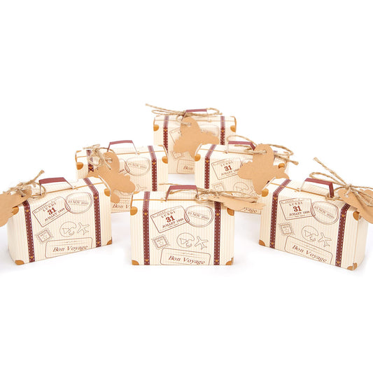 Vintage Mini Suitcase Favour Boxes – 120 Pack with Tags & Twine