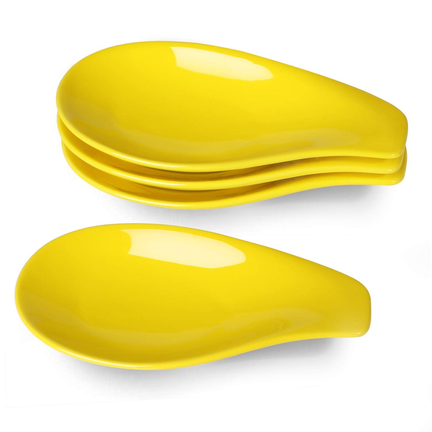 ONTUBE Ceramic Spoon Rests for Buffet Set of 4 Porcelain Sauce Dish Resting Cooking Spoons Holder 6.5 Inch (Yellow)
