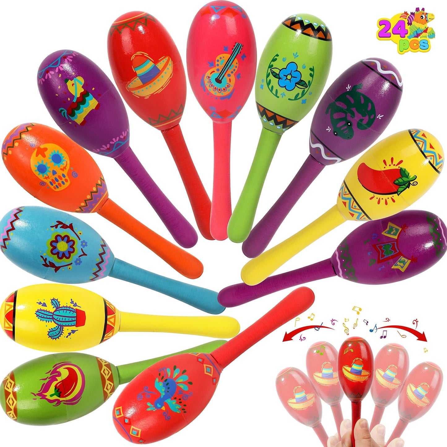 Cinco de Mayo Mini Wooden Fiesta Maracas – 24 Pack