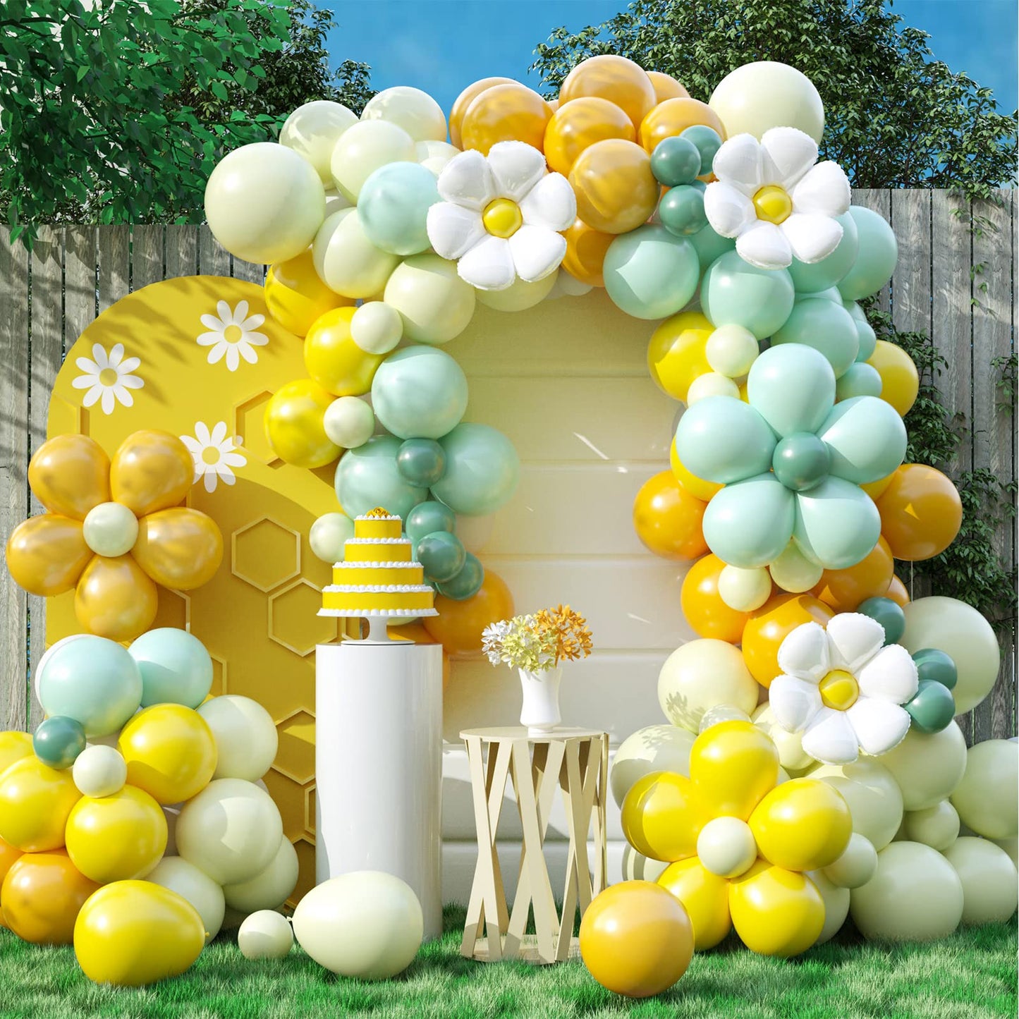 Daisy Balloon Garland Arch KitRetro Yellow Green White Hippie Boho Balloons Garland Daisy Flower Balloons For Birthday Baby Shower Bridal Wedding Groovy Daisy Party Decorations