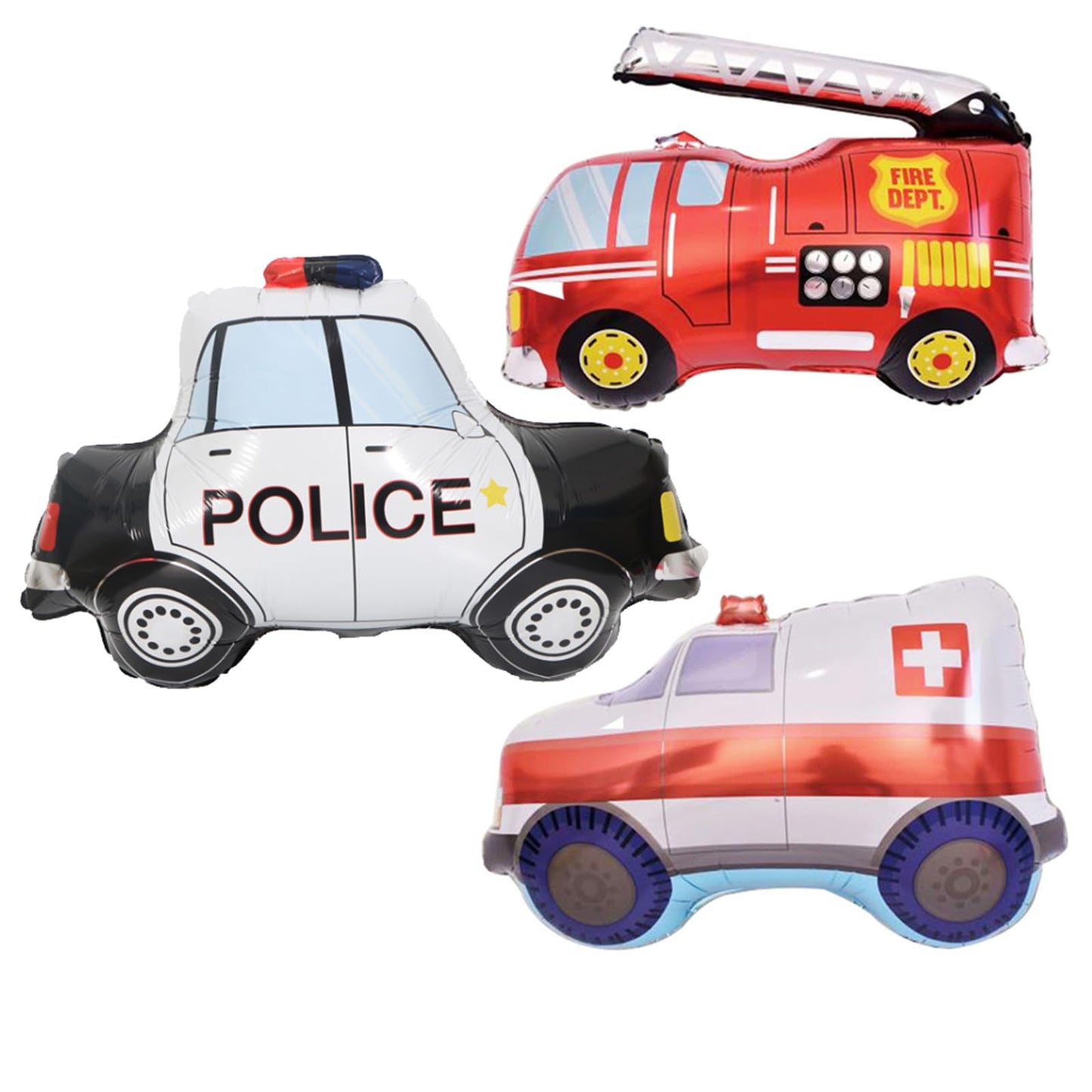 Rescue Vehicle Foil Balloons Set – Police Car, Fire Truck & Ambulance