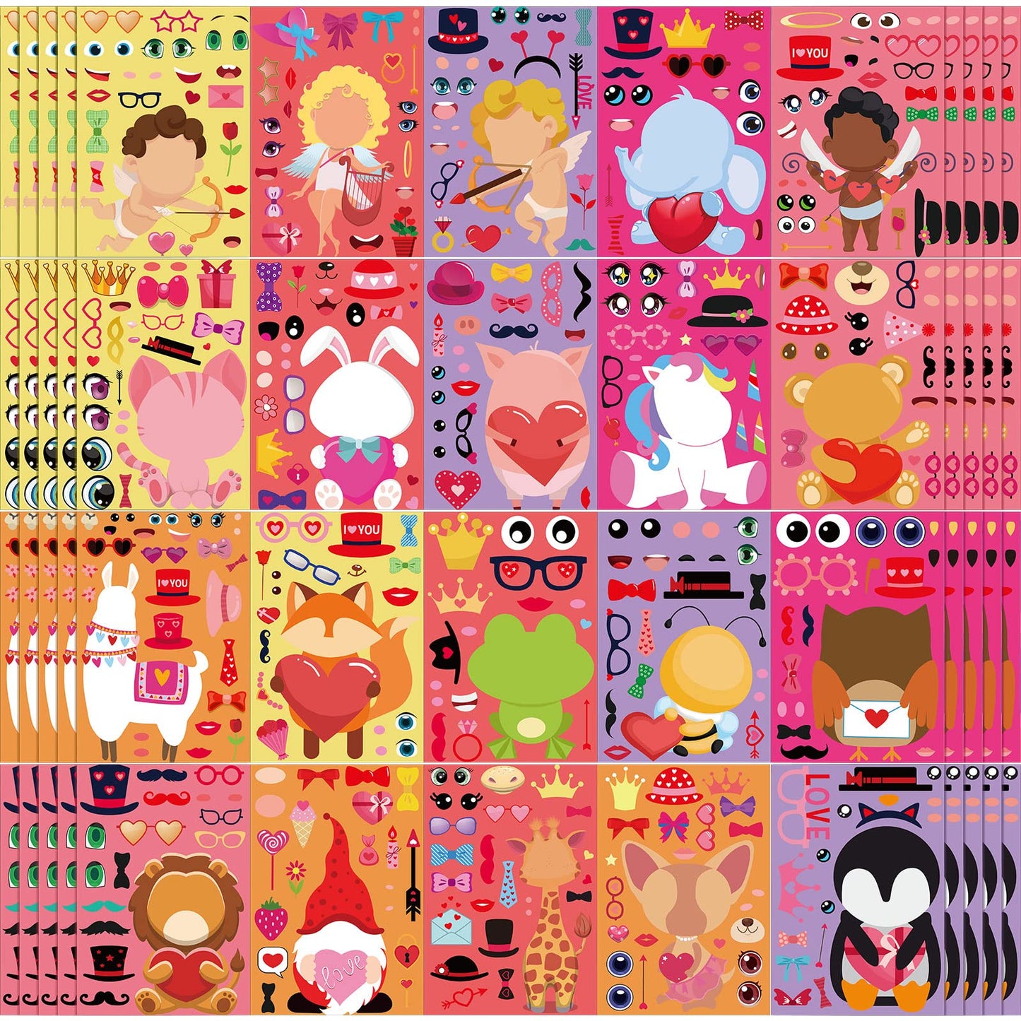 Valentine's Day Make-a-Face Sticker Sheets – 100 Pack