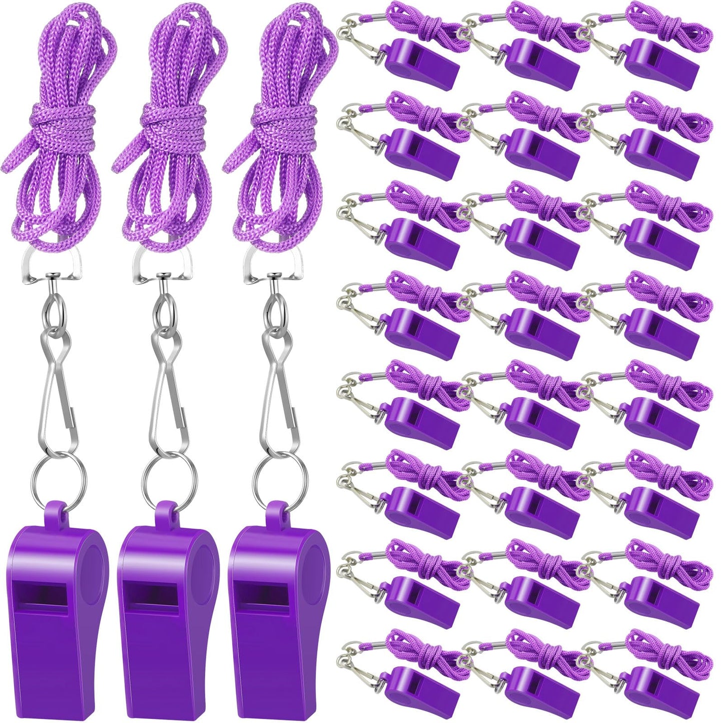 Purple Plastic Whistle with Lanyard – 24 Pack