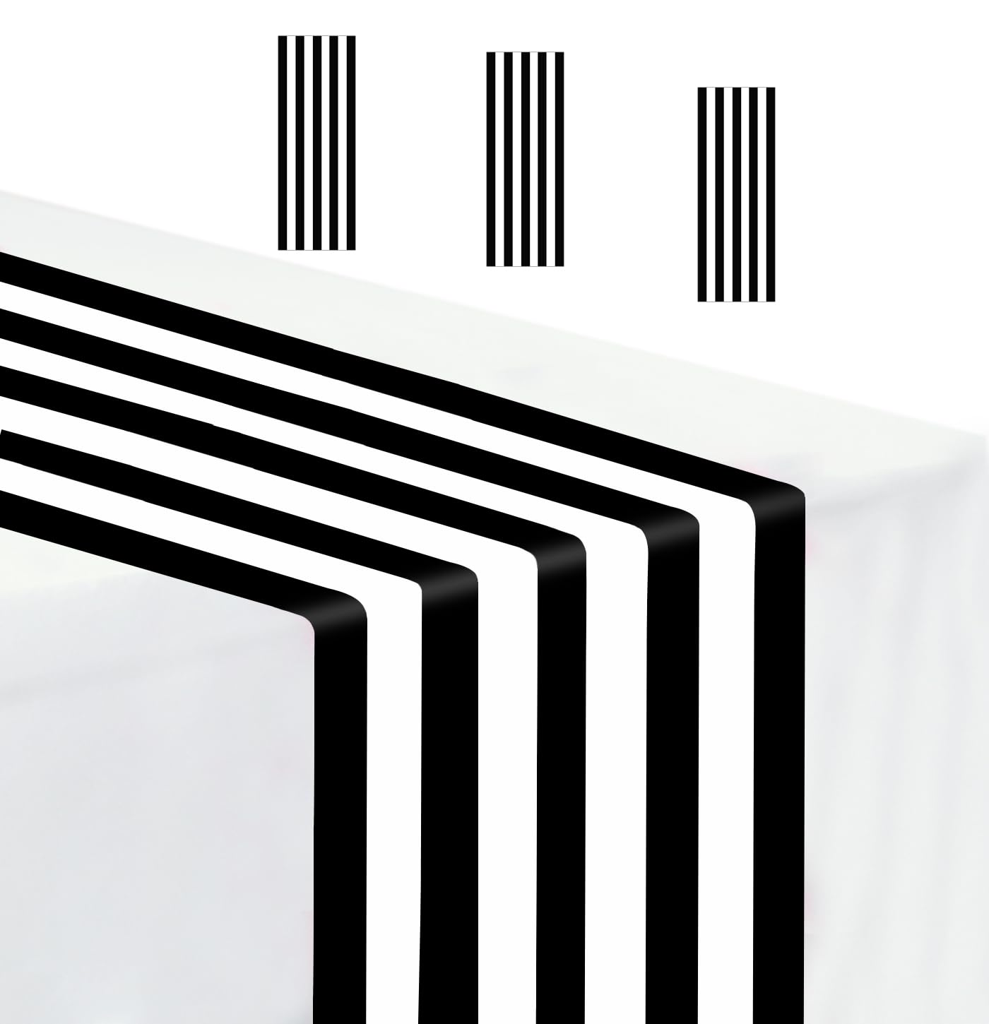 MUNILAIL 3 Pcs Stripe Table Runner Plastic 14 x 108 Black and White Stripe Table Runner for Wedding Birthday Baby Shower Party Disposable Table Runner