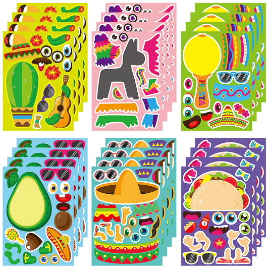 Mexican Fiesta Make-a-Face Sticker Sheets Party Favours – 24 Pack