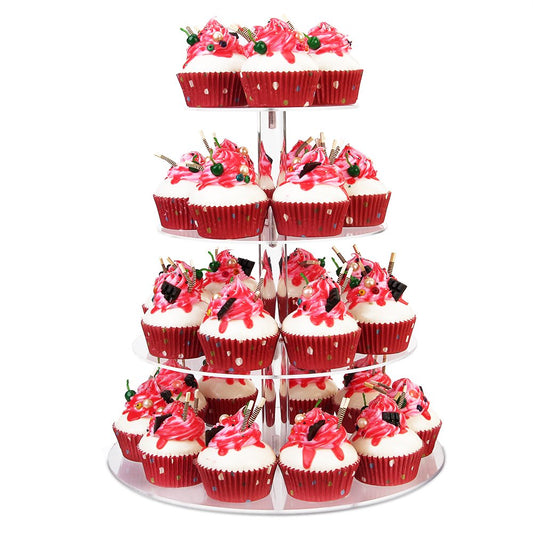 YestBuy 4 Tier Cupcake Stand Acrylic Cupcake Tower Stand Premium Cupcake Holder Clear Cupcake Display Tree Tower Stand For 38 cupcakes Display for Pastry Wedding Birthday Party