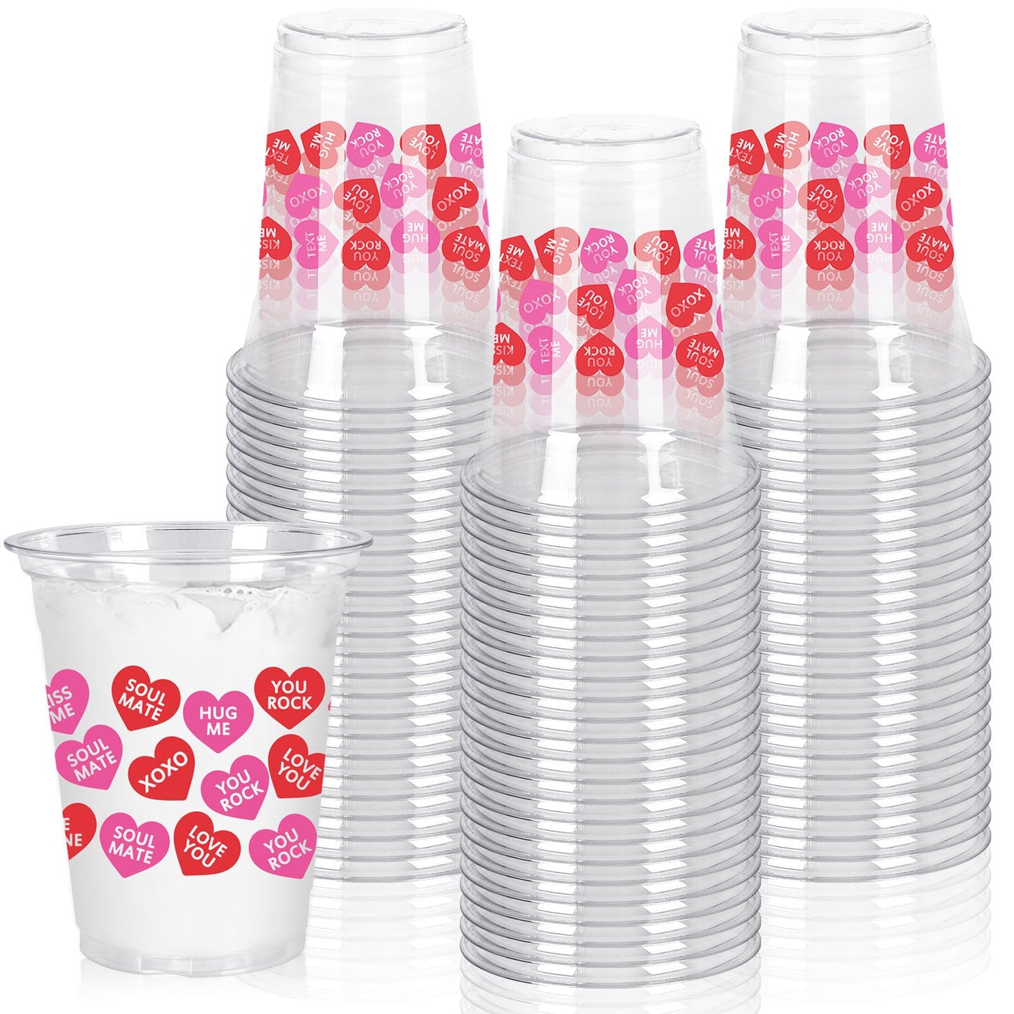 Valentine's Day Heart 12oz Clear Plastic Cups – 50 Pack