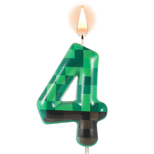 TNT Pixel Green Number 4 Birthday Cake Candle