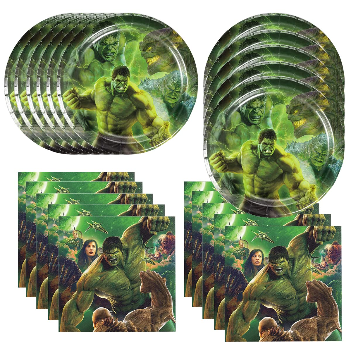 Green Superhero Birthday Party Plates & Napkins – 40 Pack