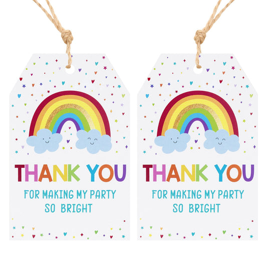 Rainbow "Thank You" Party Favour Gift Tags with String – 50 Pack