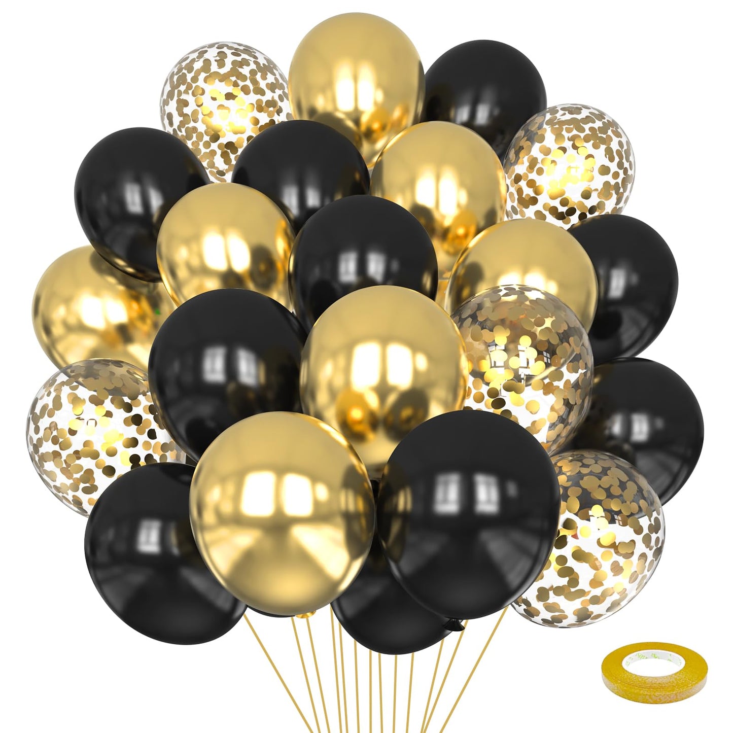 Black & Gold Party Balloon Set - 75 ct