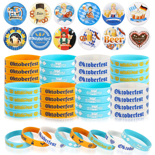 Oktoberfest Party Favors Set, Silicone Bracelets & Button Badges - 64 ct