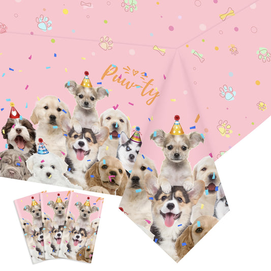 Dog Pink Puppy Plastic Tablecloth - 3 ct