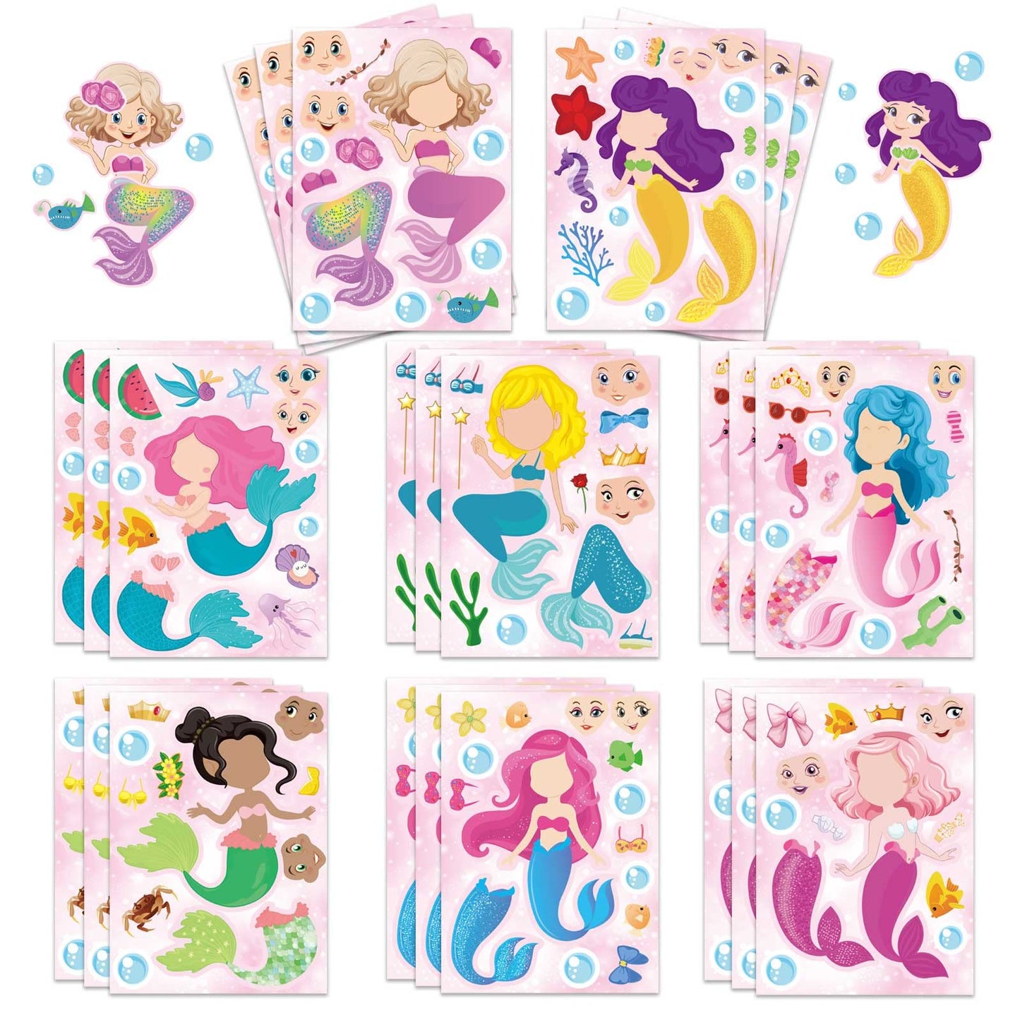 Mermaid Princess Make-a-Face Sticker Sheets – 24 Pack