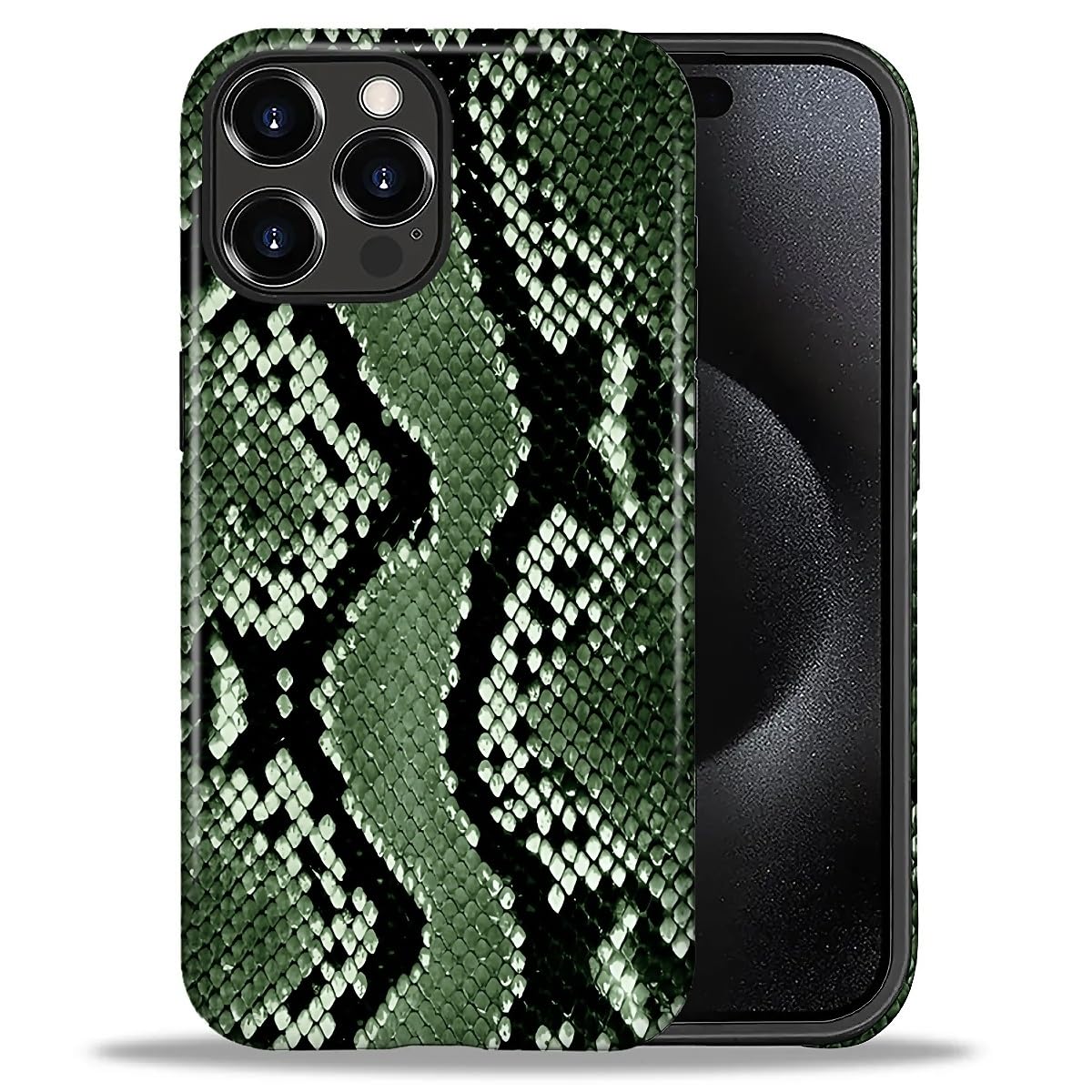 Hensuske Compatible with iPhone 16 Pro Case Green Snake Skin Print Phone Case Multi-Colored Fashion Design Liquid Silicone Case Non-Slip Shock Protective Cover for Women Men