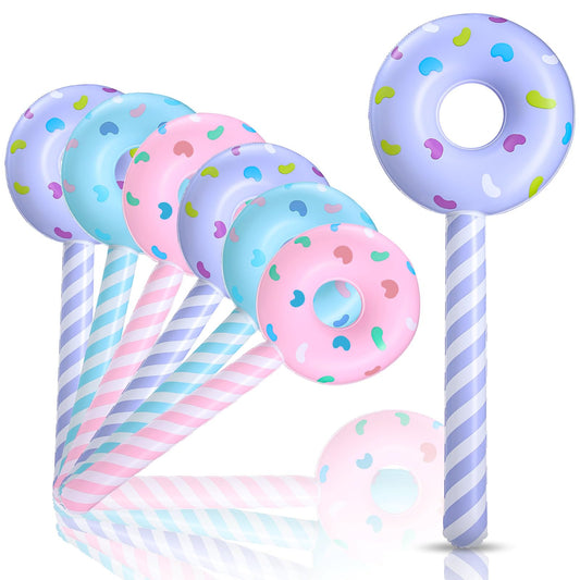 Civaner 6 Pcs Candyland Birthday Party Decoration Donut 33 Inch Lollipop Stick Inflatable Large Candy Float Donut Shape Balloon Valentines Day Candy Themed Birthday Decoration for Kids(Macaron Color)