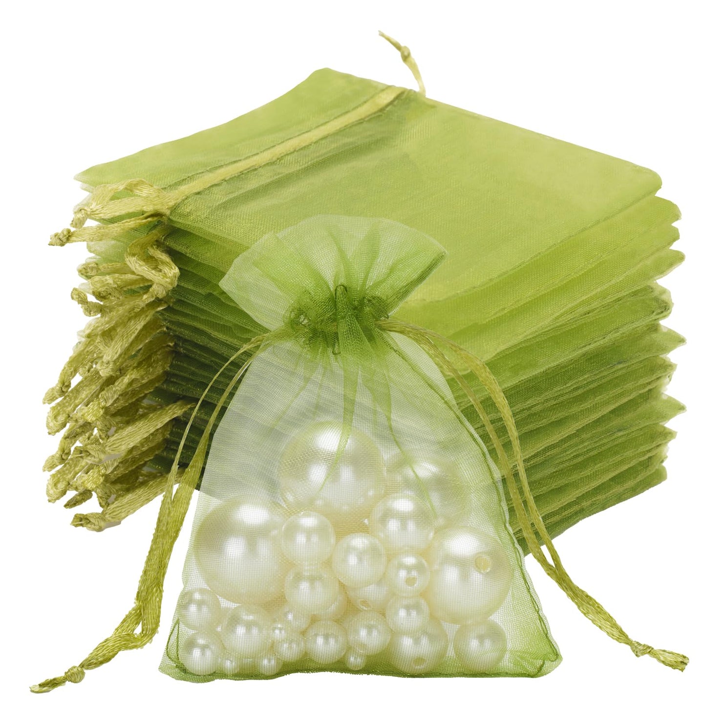 Sage Green Organza Drawstring Gift Bags – 50 Pack