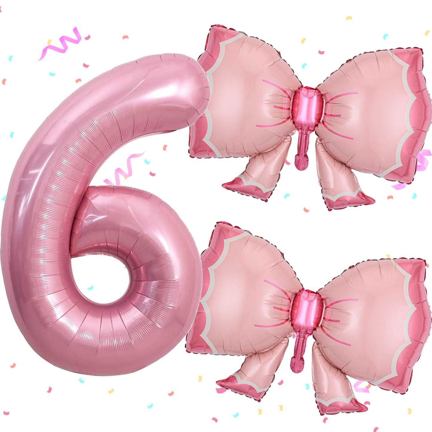 Pink 6 Balloon 40 Inch Giant Number Balloon & 2Pcs Giant Bow Balloon Set for Girl 6th Birthday Party DecorationsSix Years Old Birthday Party Pink Theme DecorationsPink Foil Mylar Digital 6 Balloon
