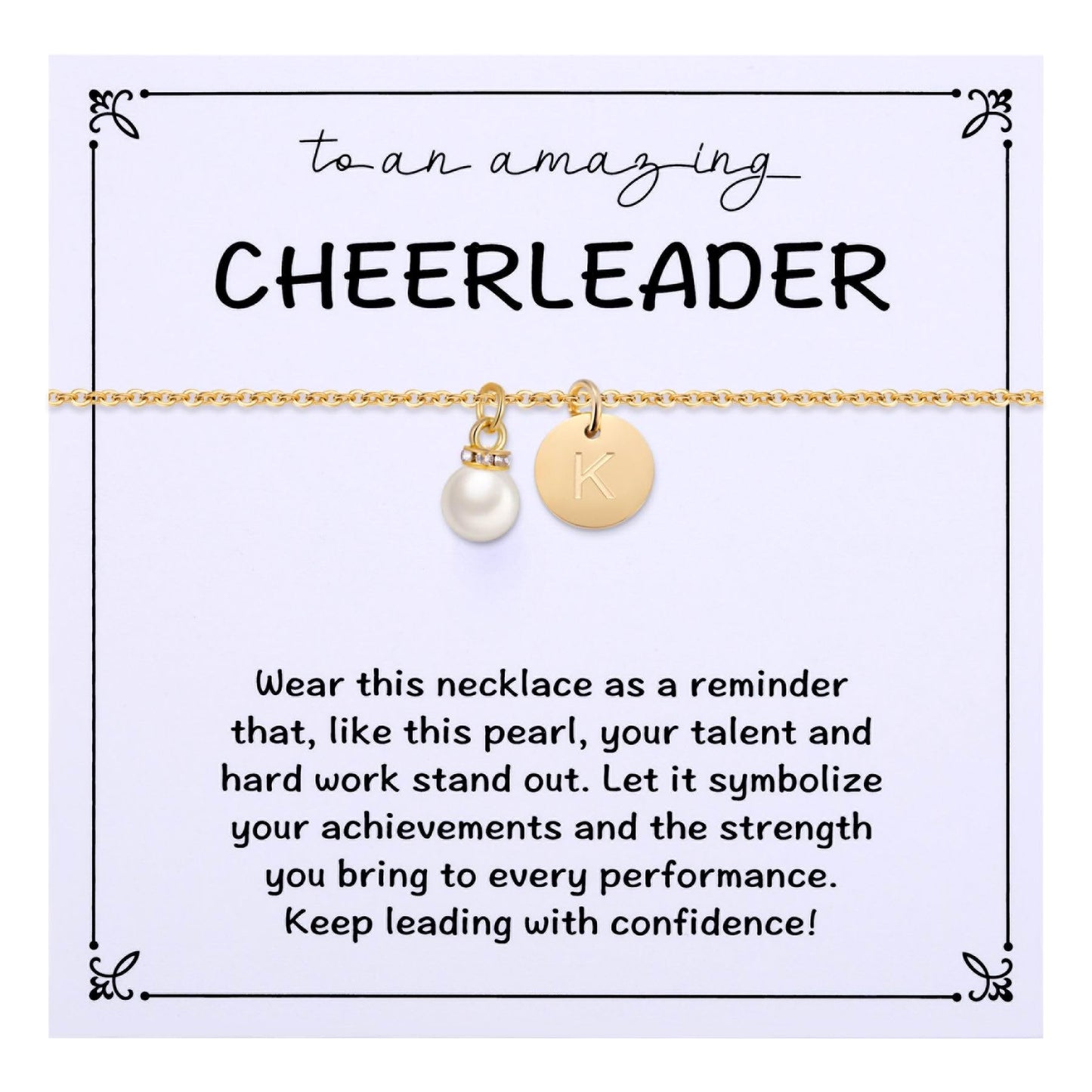 Initial K Pearl Necklace for Cheerleaders – Gold Gift Set