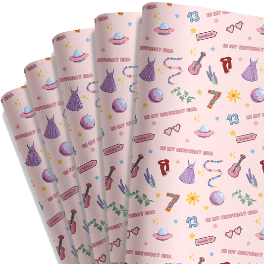 In My Birthday Era Singer-Themed Gift Wrapping Paper – 5 Sheets
