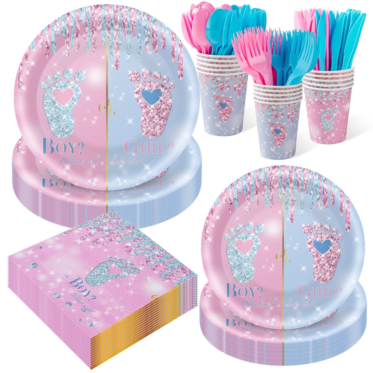 Gender Reveal Party Supplies – 350 Piece, Serves 50