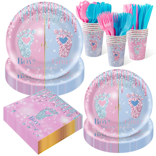 Gender Reveal Party Supplies – 350 Piece, Serves 50