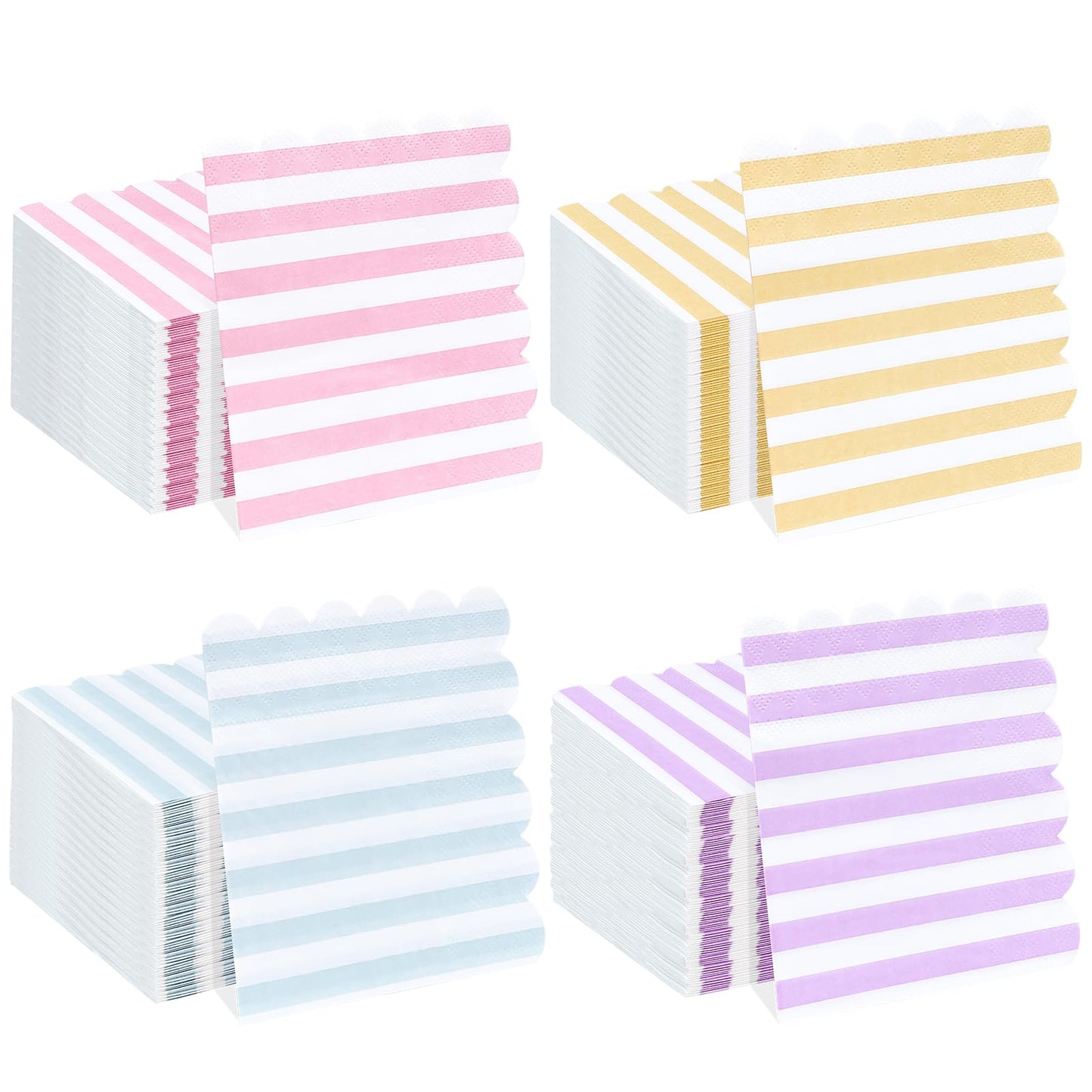 Striped Scalloped 3-Ply Disposable Cocktail Napkins
