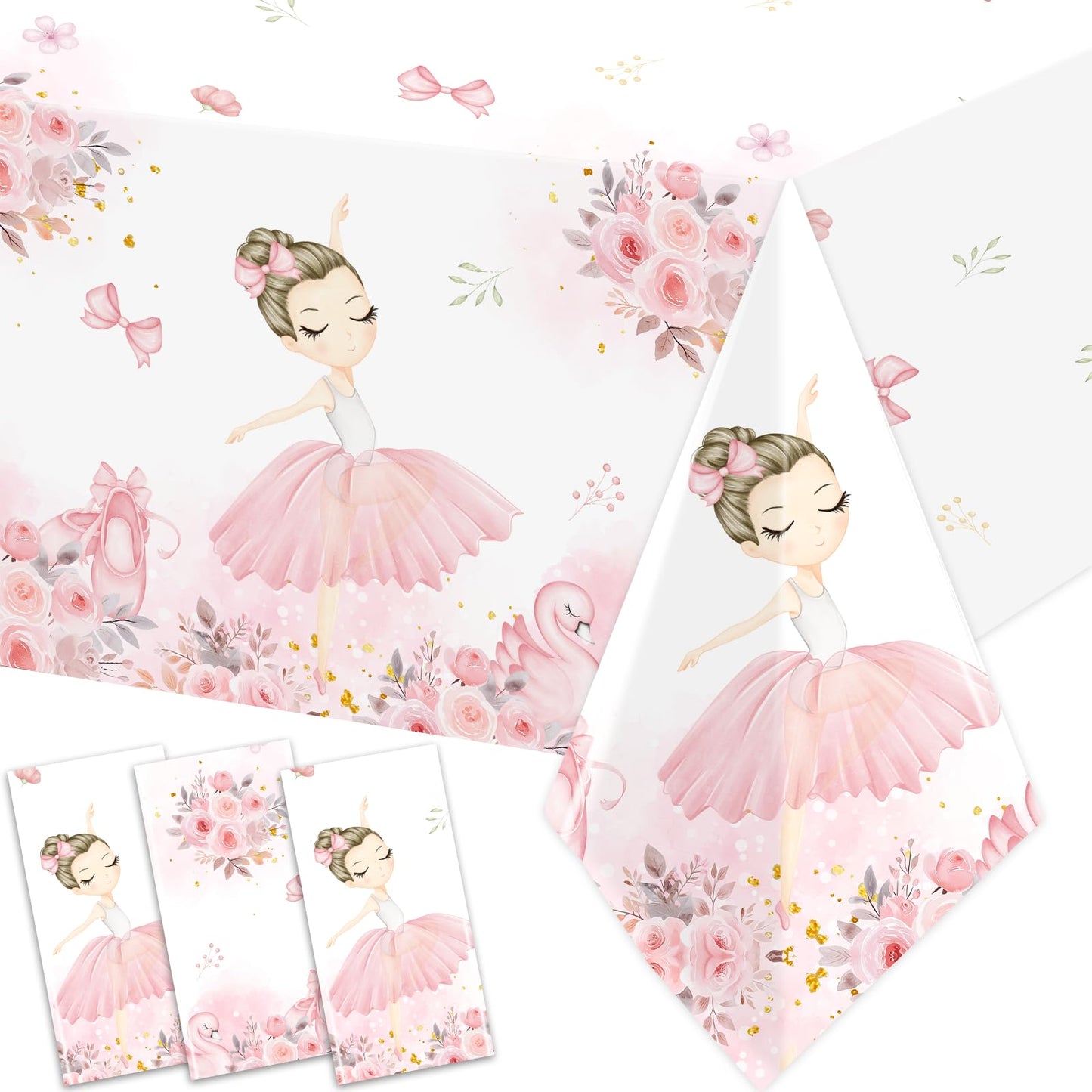 Pink Ballerina Plastic Party Tablecloth – 3 Pack