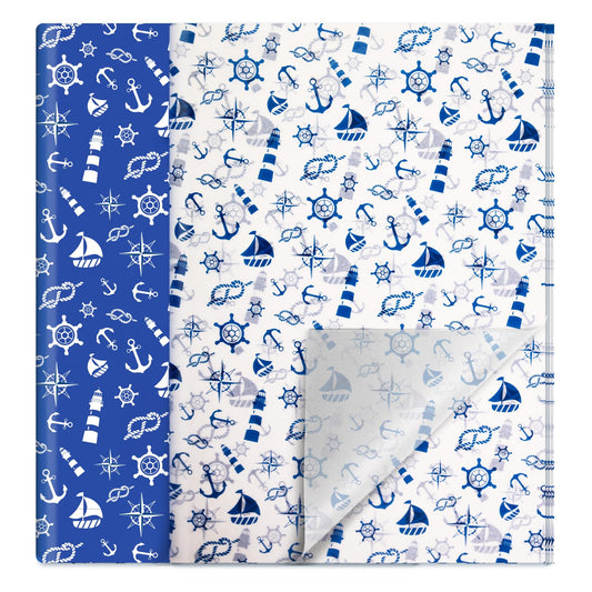Nautical Anchor Tissue Paper – 30 Sheets, Blue & White