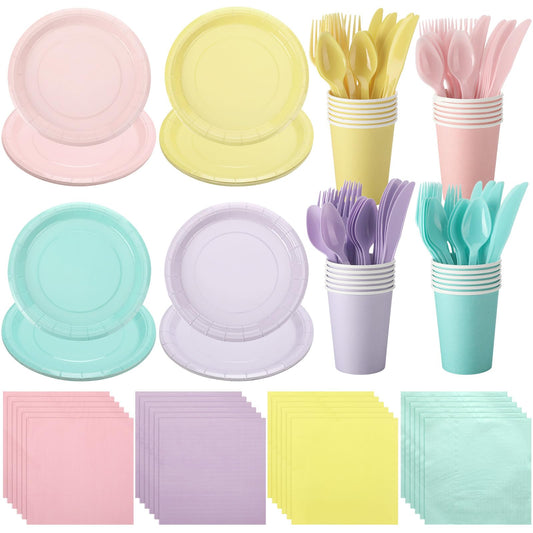 Pastel Macaron Disposable Party Dinnerware Set - 96 ct