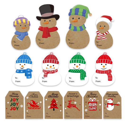 Kraft Christmas Gift Tag Stickers – 124 Pack, 14 Designs