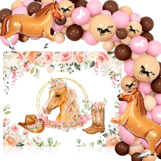 JeVenis 43 PCS Horse Party Decorations For Girls Horse Party Decorations Horse Theme Banner Photo Backdrop Horse Racing Horse Balloons Western Cowgirl Birthday Party Supplies