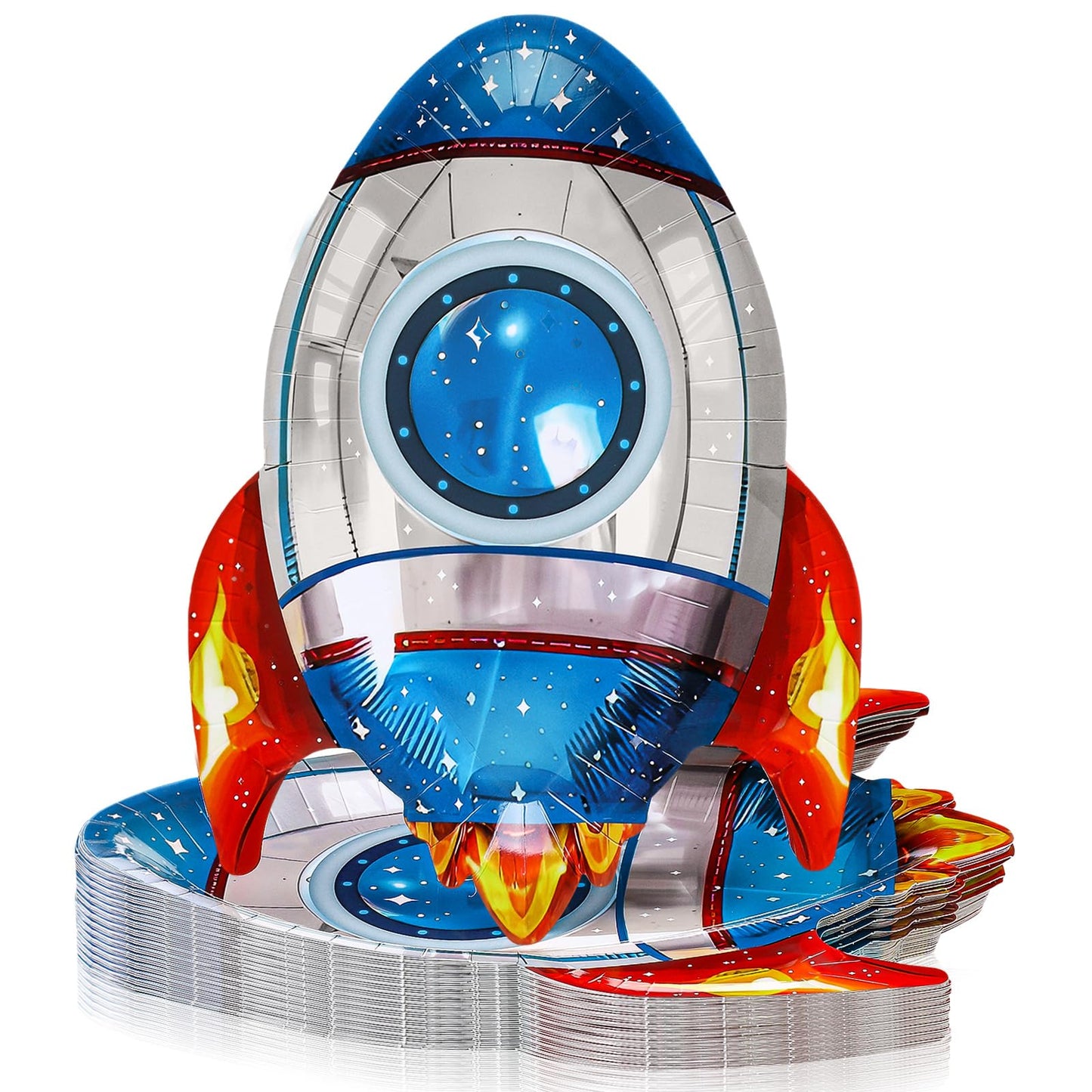 Outer Space Rocket Theme Party Paper Plates - 50 ct