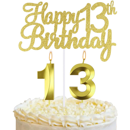 13th Birthday Cake Topper & Number 13 Candle Set